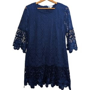 J. Jill Blue Floral Lace Shift Dress - Large
